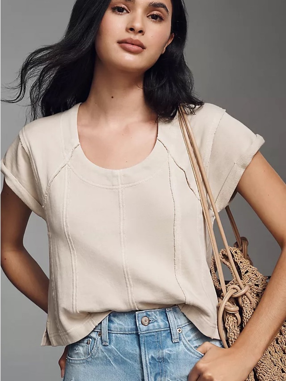 Pilcro short sleeve seamed sweatshirt